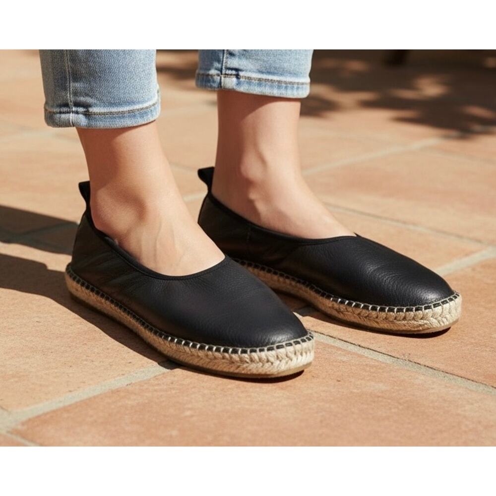 Cole Haan Women's Cloudfeel Leather Espadrille Flats – Black size 9